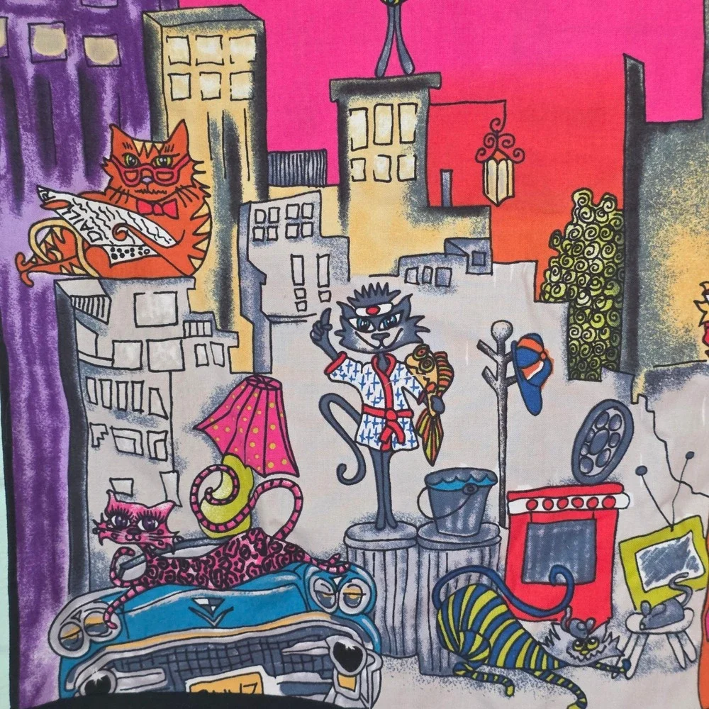 Handmade Cool Cats City Rooftop Novelty Print Laundry Storage Bag   whimsical